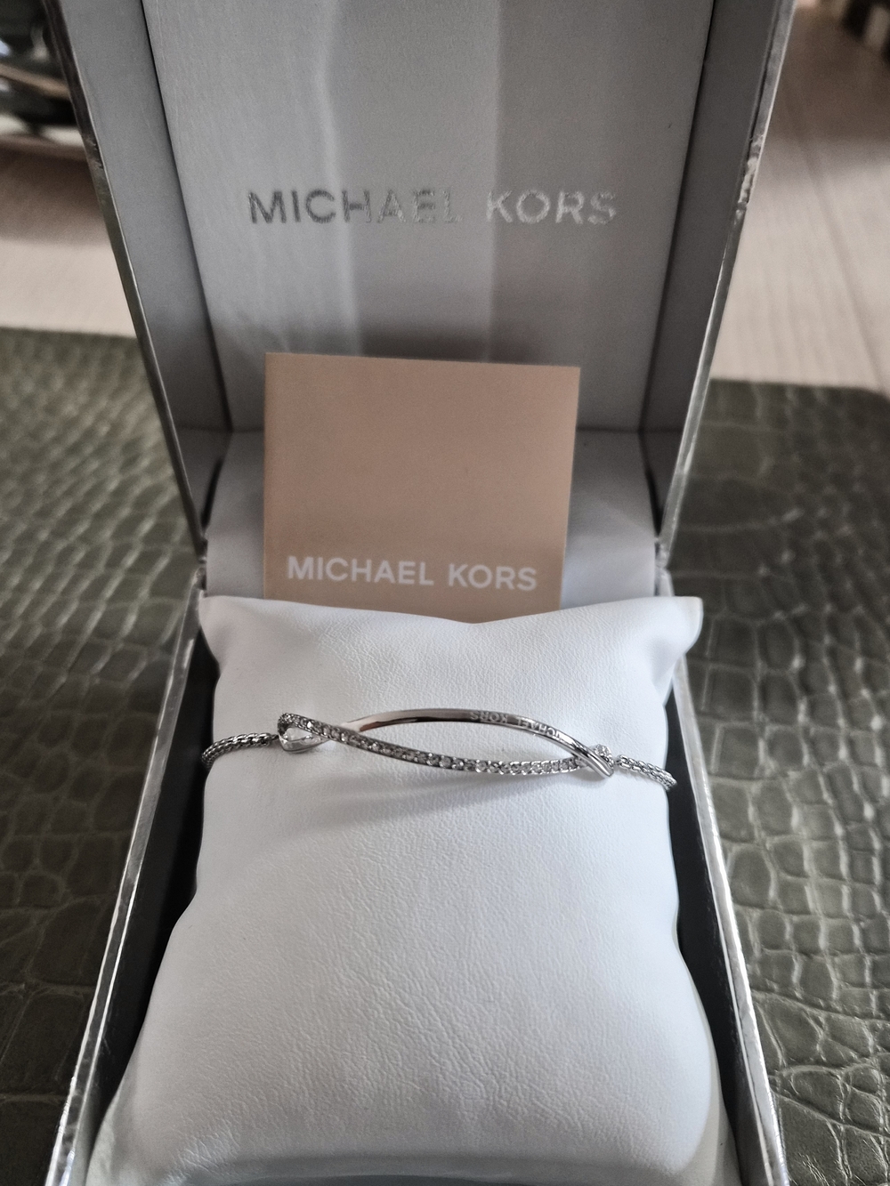 Michael Kors Silver Crystal Twist Bangle Bracelet